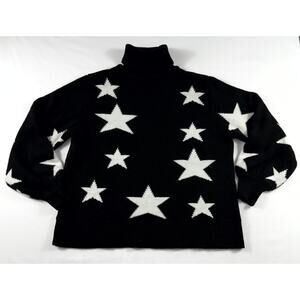 Zenana women XL Black sweater with white Star Oversize turtleneck Bishop-Sleeve